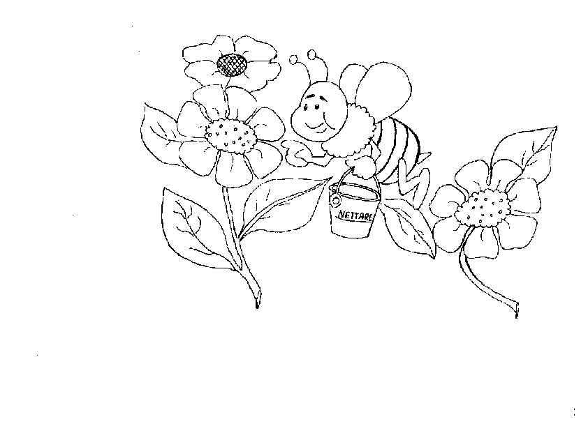 Coloriage d'une abeille butinant des fleurs dans un jardin