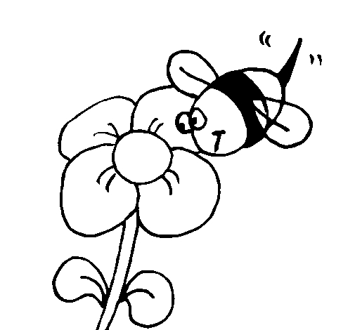 Coloriage d'une abeille butinant une fleur dans un jardin Coloriage d'une abeille butinant une fleur dans un jardin