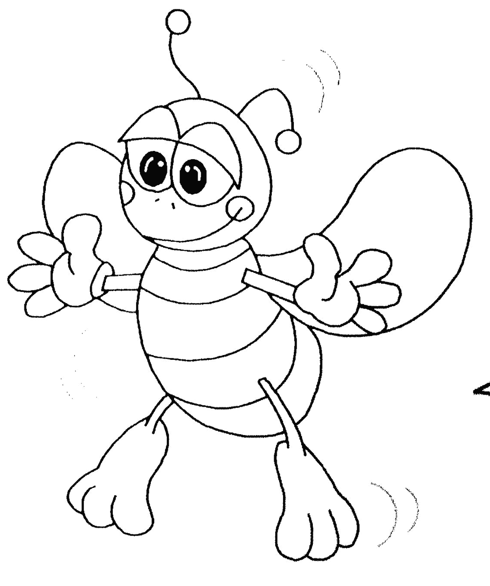 Coloriage d'une abeille sur une fleur avec un décor naturel