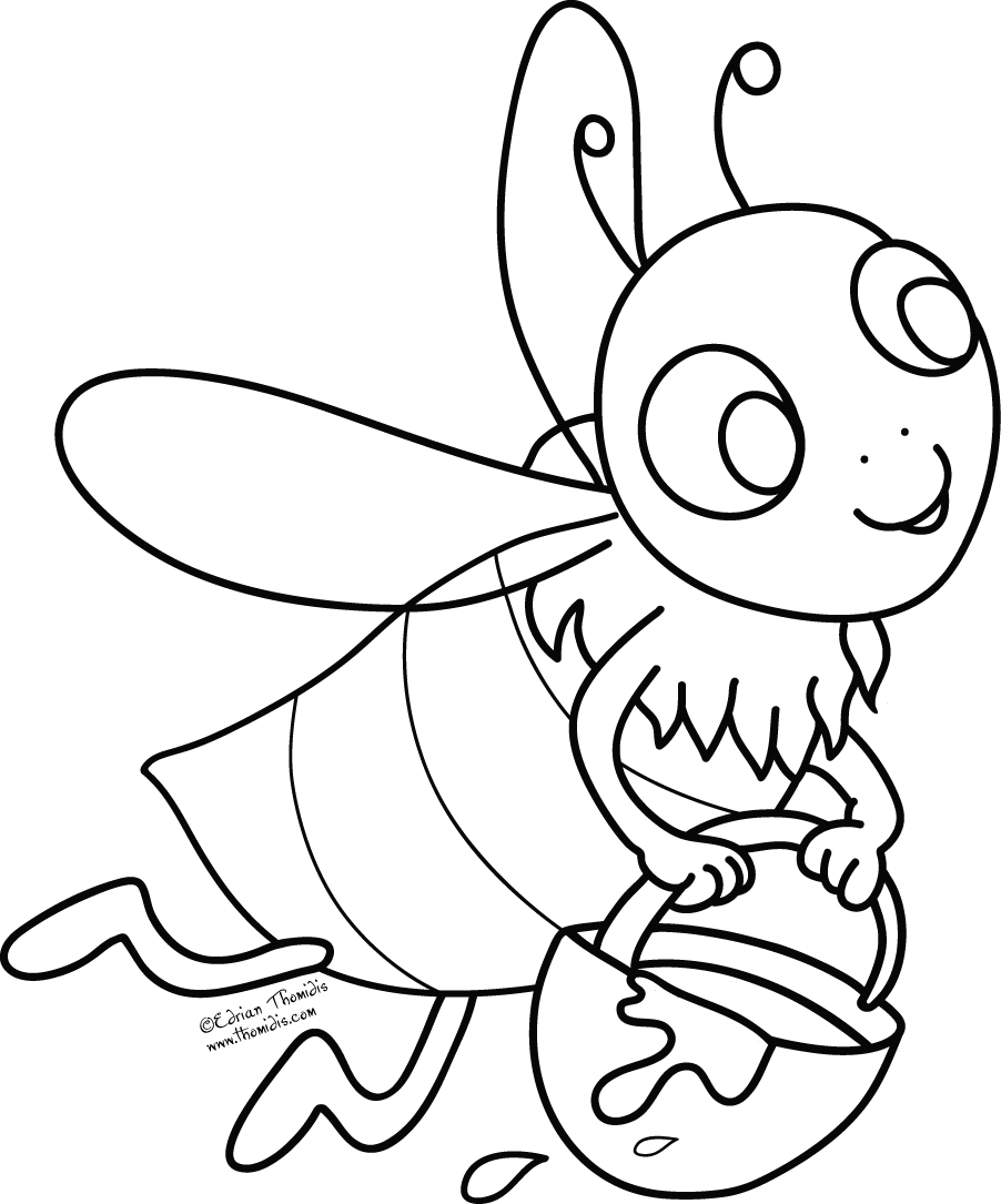 Un abeille posée sur une fleur à colorier