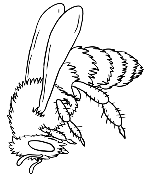 Coloriage d'une abeille sur une fleur avec un fond nuageux