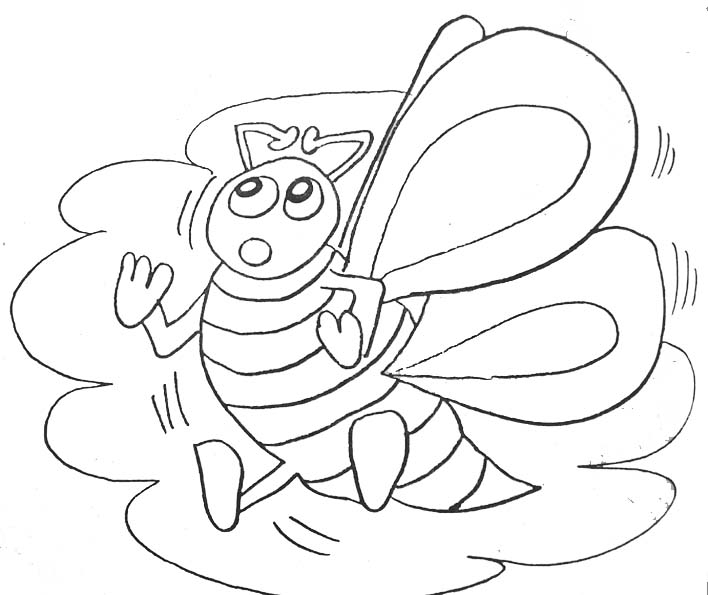 Coloriage d'une abeille butinant une fleur dans un jardin