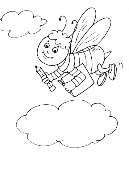 Coloriage d'une abeille butinant des fleurs