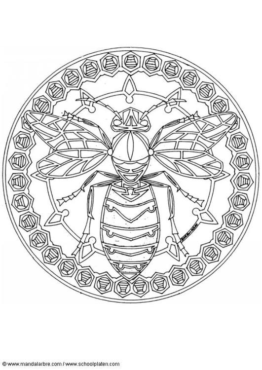 Coloriage d'une abeille sur une fleur dans un jardin
