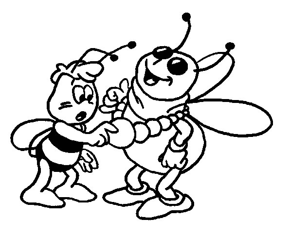 Coloriage d'une abeille joyeuse sur une fleur