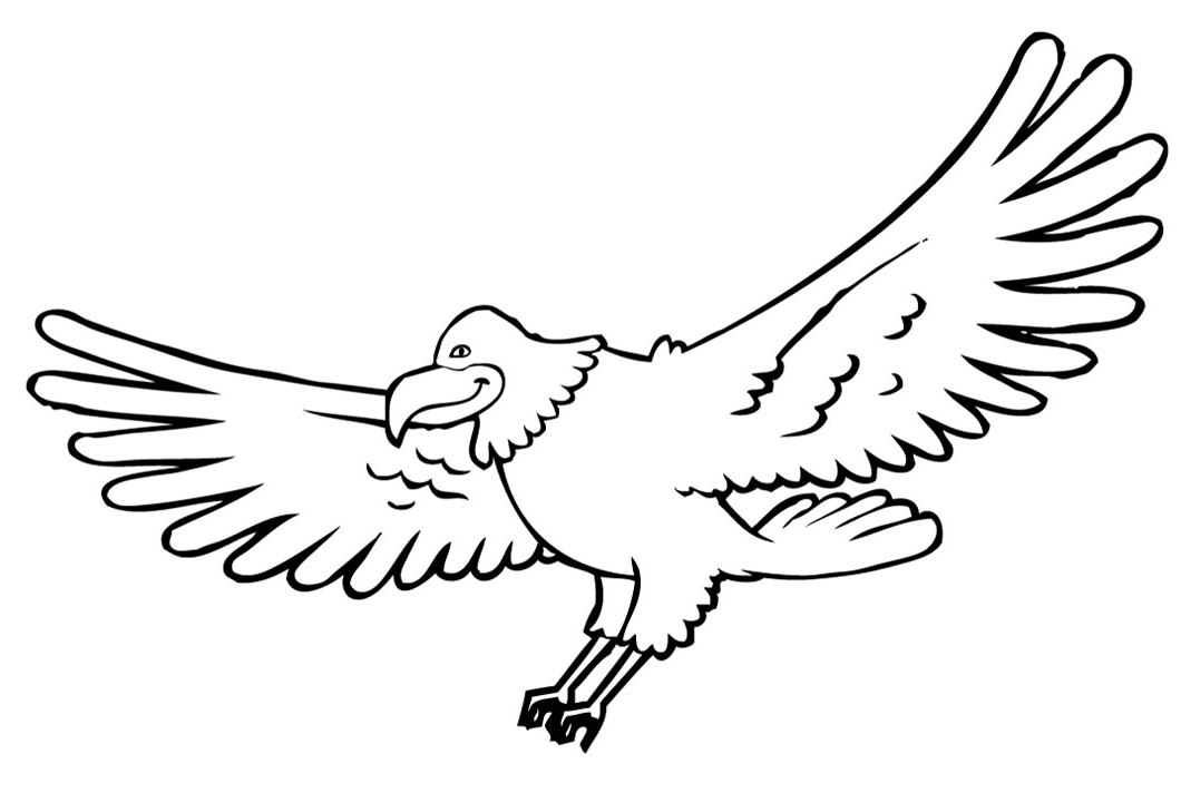 Coloriage d'un aigle en plein vol sur fond de montagnes
