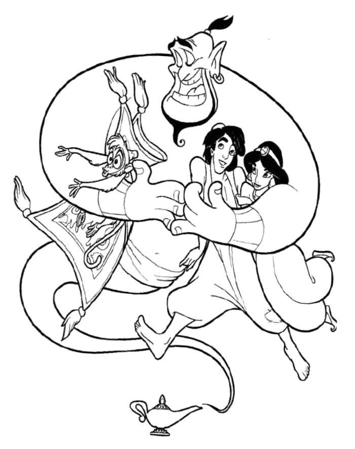 Aladdin et Jasmine flottent sur un tapis volant au-dessus d'Agrabah