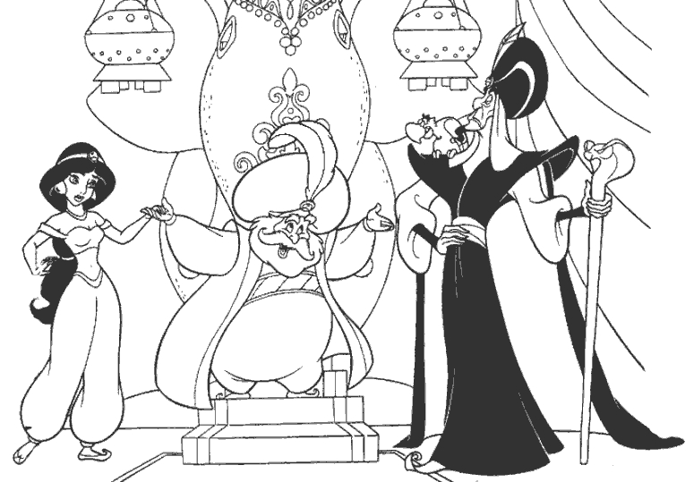Aladdin et Jasmine sur un tapis volant au-dessus d'Agrabah