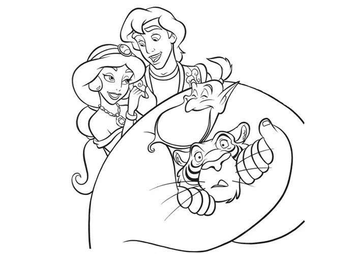 Aladdin et Jasmine dans un décor oriental