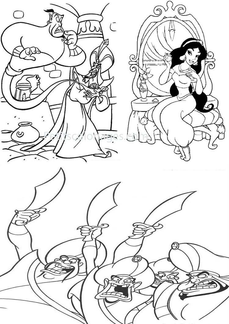 Aladdin et Jasmine sur le tapis volant dans un décor oriental