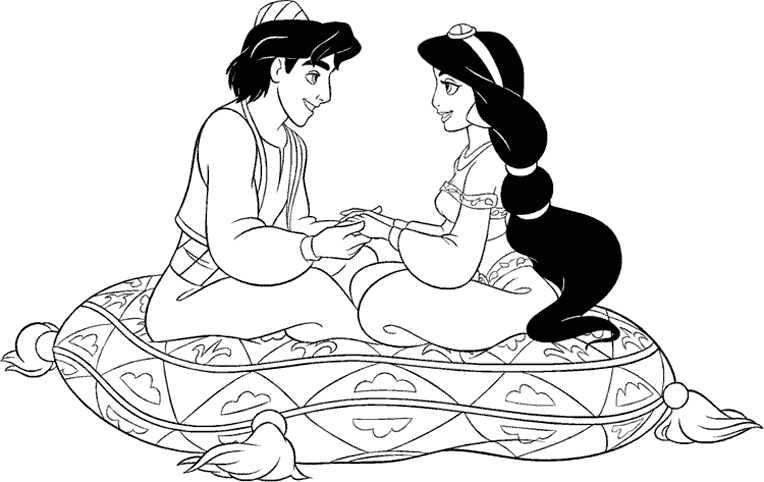 Aladdin et Jasmine dans un marché animé d'Agrabah