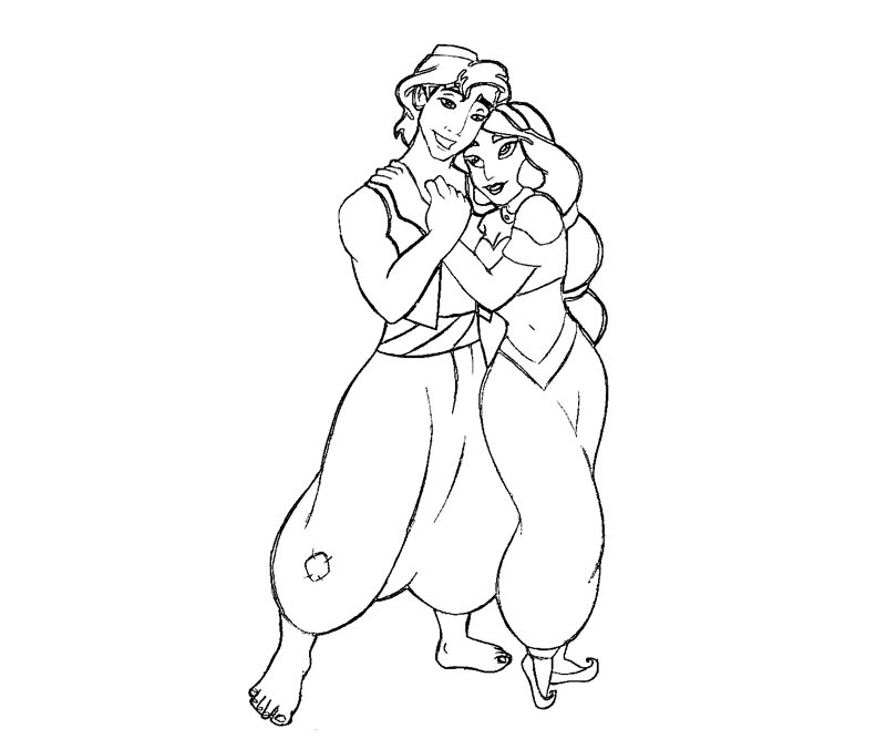 Aladdin et Jasmine sur un tapis volant dans un paysage oriental