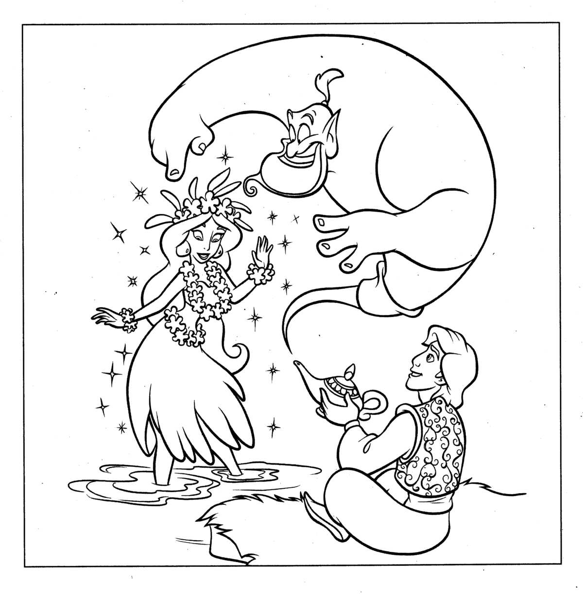 Aladdin et Jasmine dans un décor oriental
