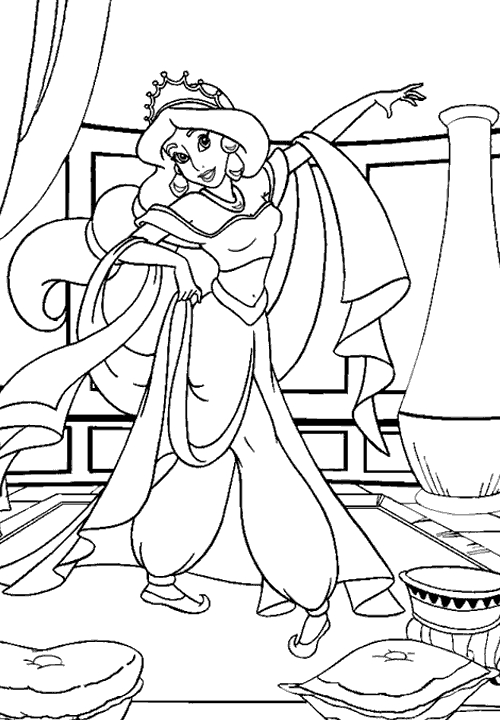 Aladdin et Jasmine s'envolant sur le tapis magique dans un paysage oriental