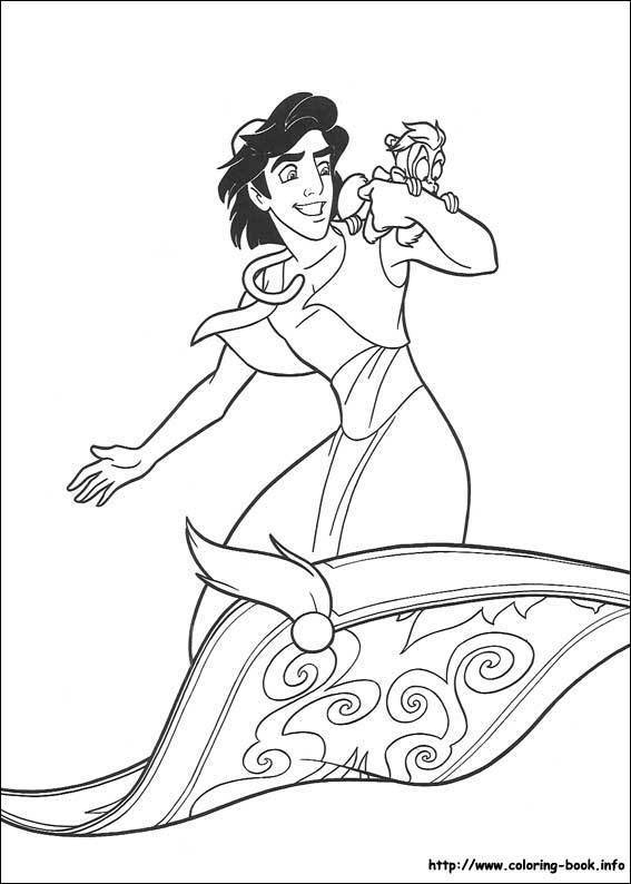 Aladdin et Jasmine se baladent sur un tapis volant dans un décor oriental