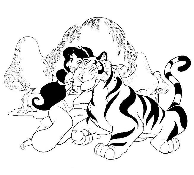 Coloriage d'Aladdin et Jasmine sur un tapis volant dans les cieux