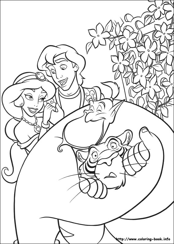 Aladdin et Jasmine sur le tapis volant dans un paysage oriental