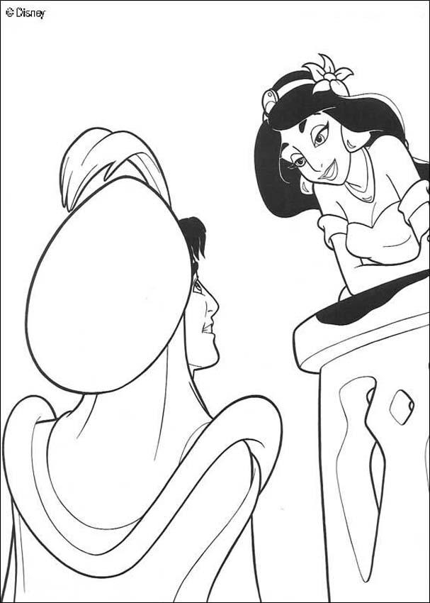 Aladdin et Jasmine sur le tapis volant devant un palais