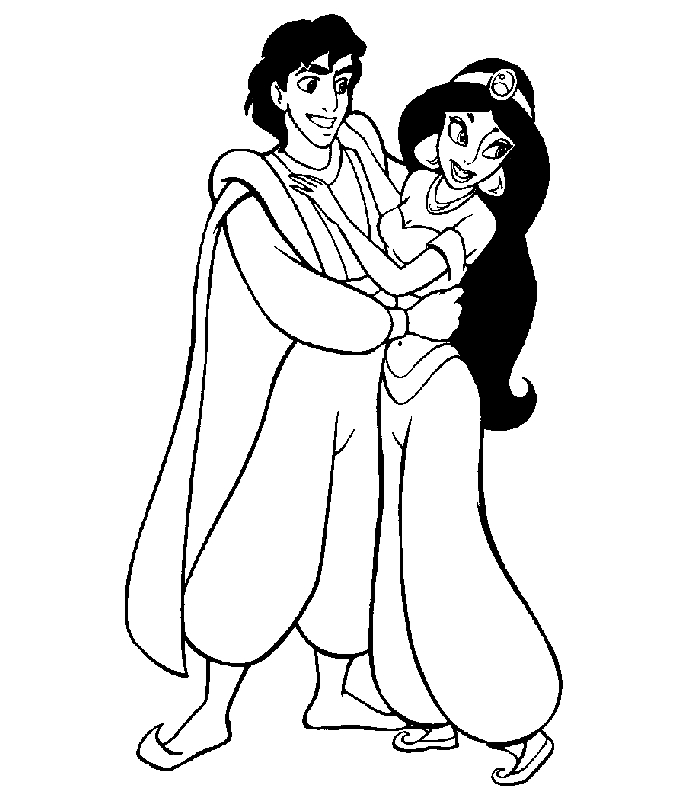 Aladdin et Jasmine sur le tapis volant dans un paysage oriental