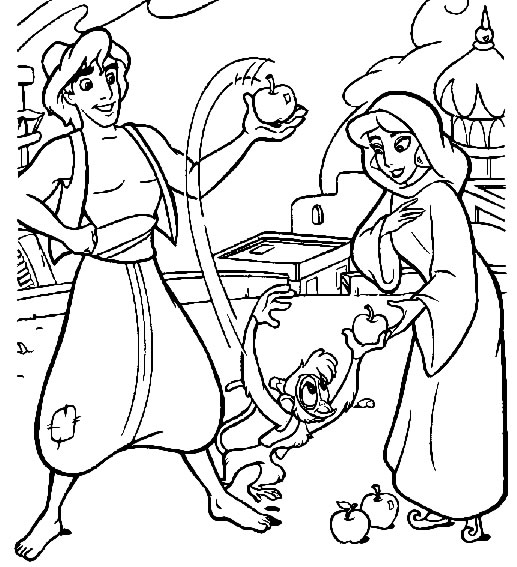 Aladdin et Jasmine en vol sur le tapis magique au-dessus d'Agrabah