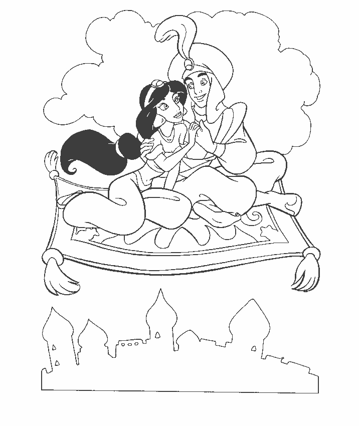 Aladdin et la Princesse Jasmine dans un décor oriental