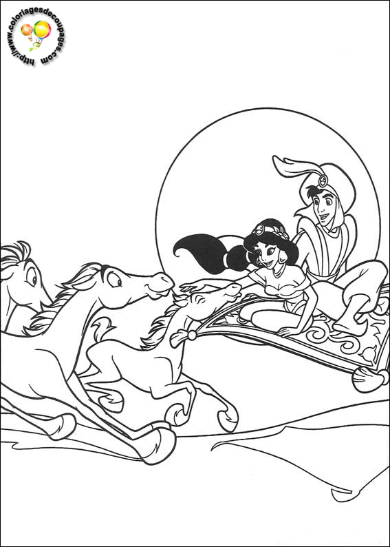Aladdin et Jasmine en vol sur le tapis magique au-dessus d'Agrabah