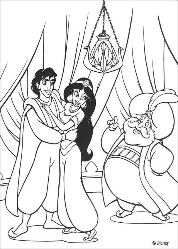 Aladdin et Jasmine en vol sur le tapis magique dans la ville d'Agrabah