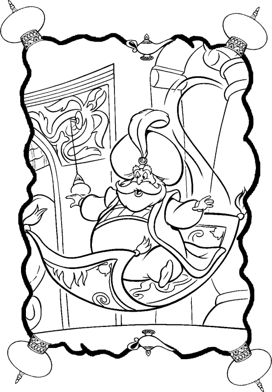 Aladdin et Jasmine sur le tapis volant avec un décor oriental