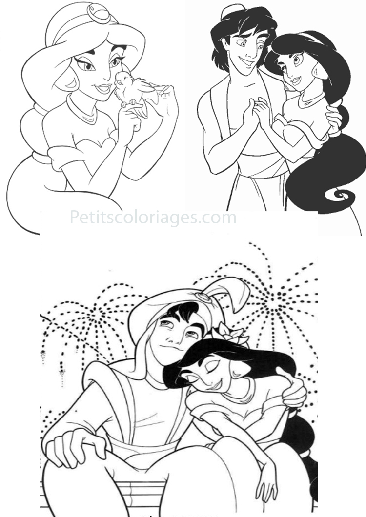 Aladdin et Jasmine en pleine aventure sur un tapis volant