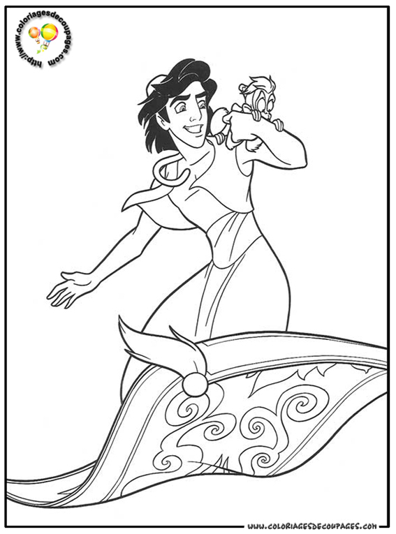 Aladdin et Jasmine sur un tapis volant au-dessus d'une ville orientale