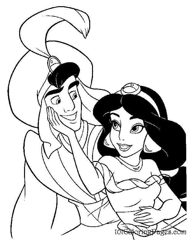 Aladdin et Jasmine sur un tapis volant dans un paysage fantastique
