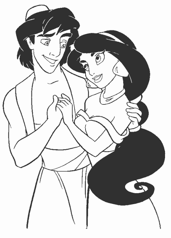 Aladdin et Jasmine sur le tapis volant dans un décor oriental