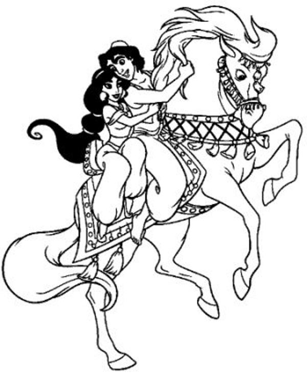 Aladdin et Jasmine sur le tapis volant dans un paysage oriental