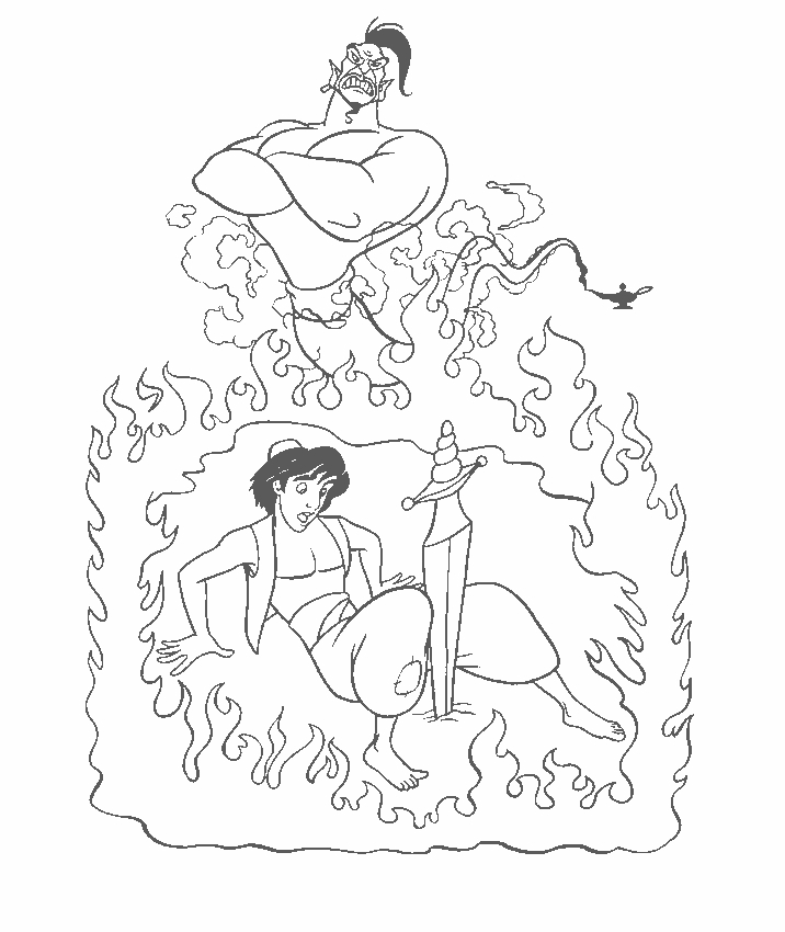 Aladdin et le Génie en pleine aventure dans la caverne