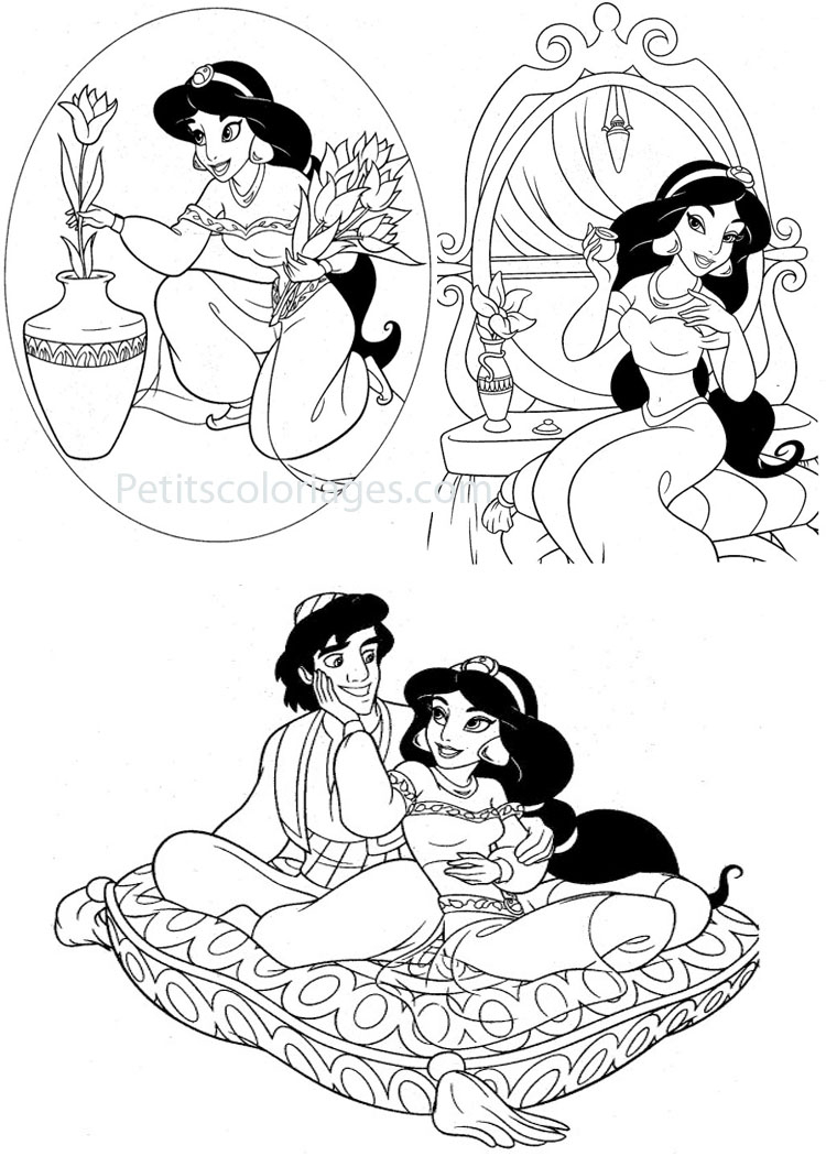 Aladdin et Jasmine sur le tapis volant au-dessus d'Agrabah