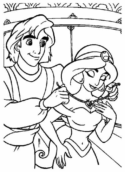 Aladdin et Jasmine en balade sur le tapis volant dans un décor oriental