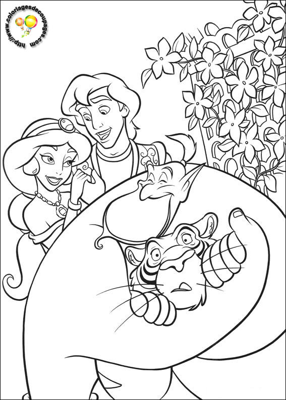 Aladdin et Jasmine sur le tapis volant dans un paysage oriental