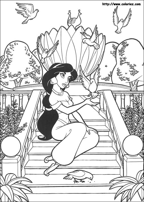 Aladdin et Jasmine sur le tapis volant dans un paysage oriental
