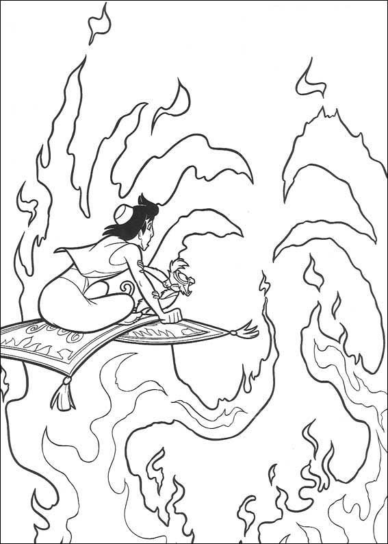 Aladdin et Jasmine sur le tapis volant dans un décor oriental