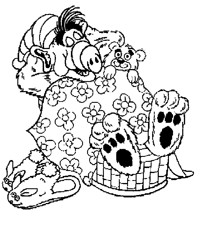 Alf en pleine activité de coloriage avec son environnement sympathique