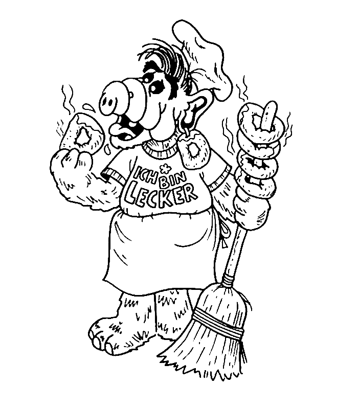 ALF en train de rire avec un fond de ciel étoilé