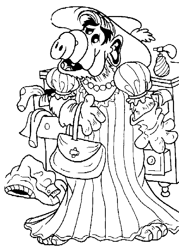 Coloriage d'Alf en pleine action avec un décor simple