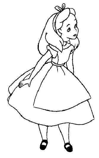 Coloriage d'Alice au Pays des Merveilles dans un jardin fleuri