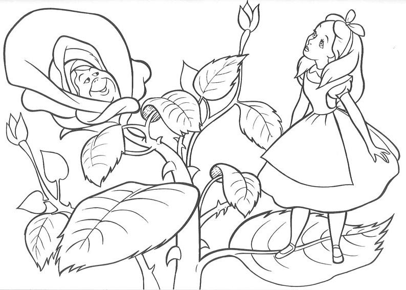 Coloriage d'Alice au pays des merveilles avec le Chapelier fou et le Lièvre de Mars