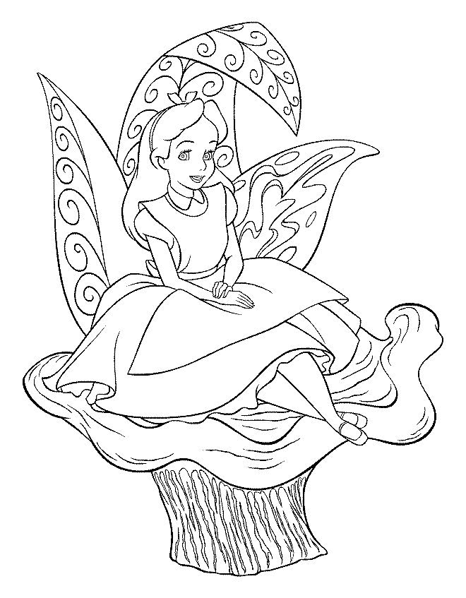 Coloriage d'Alice au Pays des Merveilles avec le Lapin Blanc dans un jardin fleuri