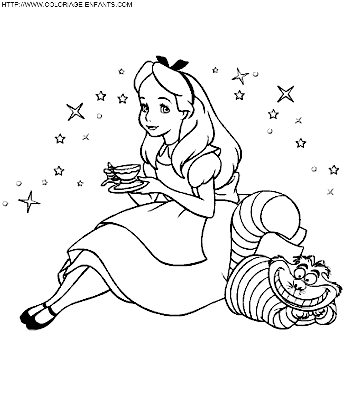 Alice et le Chat de Cheshire au Pays des Merveilles