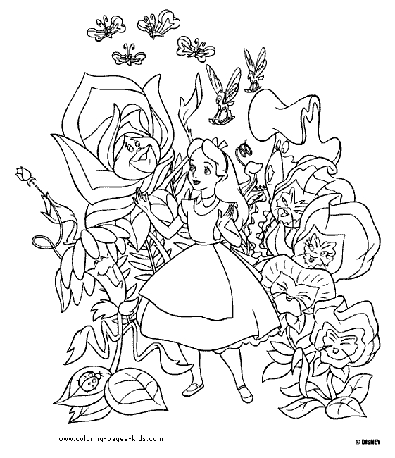 Coloriage d'Alice au Pays des Merveilles avec le Lapin Blanc et la Chenille