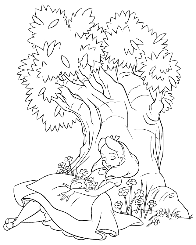 Coloriage d'Alice au Pays des Merveilles avec le Chapelier Fou et le Lièvre de Mars