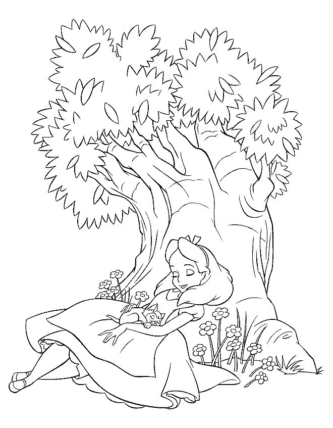 Coloriage d'Alice et le Chapelier fou dans un jardin de fleurs