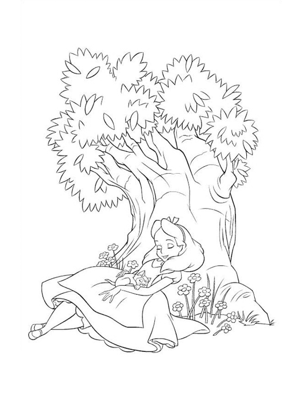 Alice et le Chat du Cheshire dans un jardin mystérieux